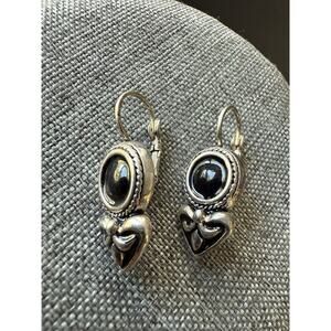 Premier Designs Fleur De Lis Black Stone Pierced Earrings Dangle Drop Career